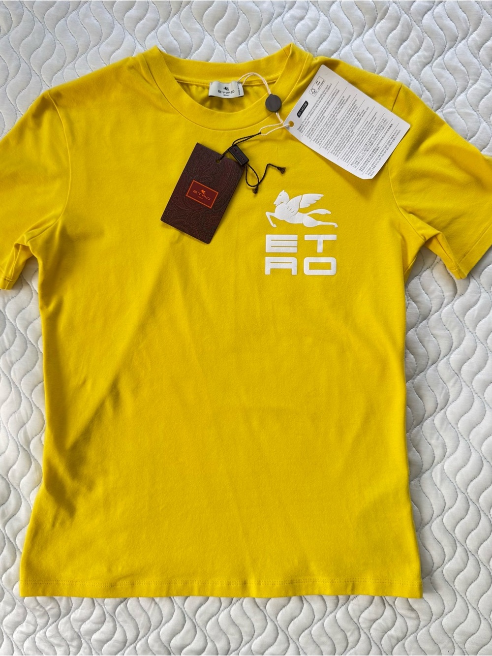ETRO Milano Women’s Pegaso Logo Yellow T-Shirt Size L NWT Made in Italy